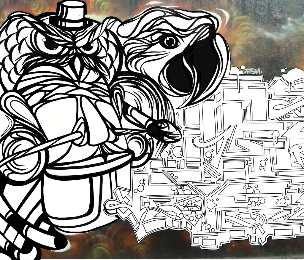 Colouring In Street Art Parrot and Owl Download